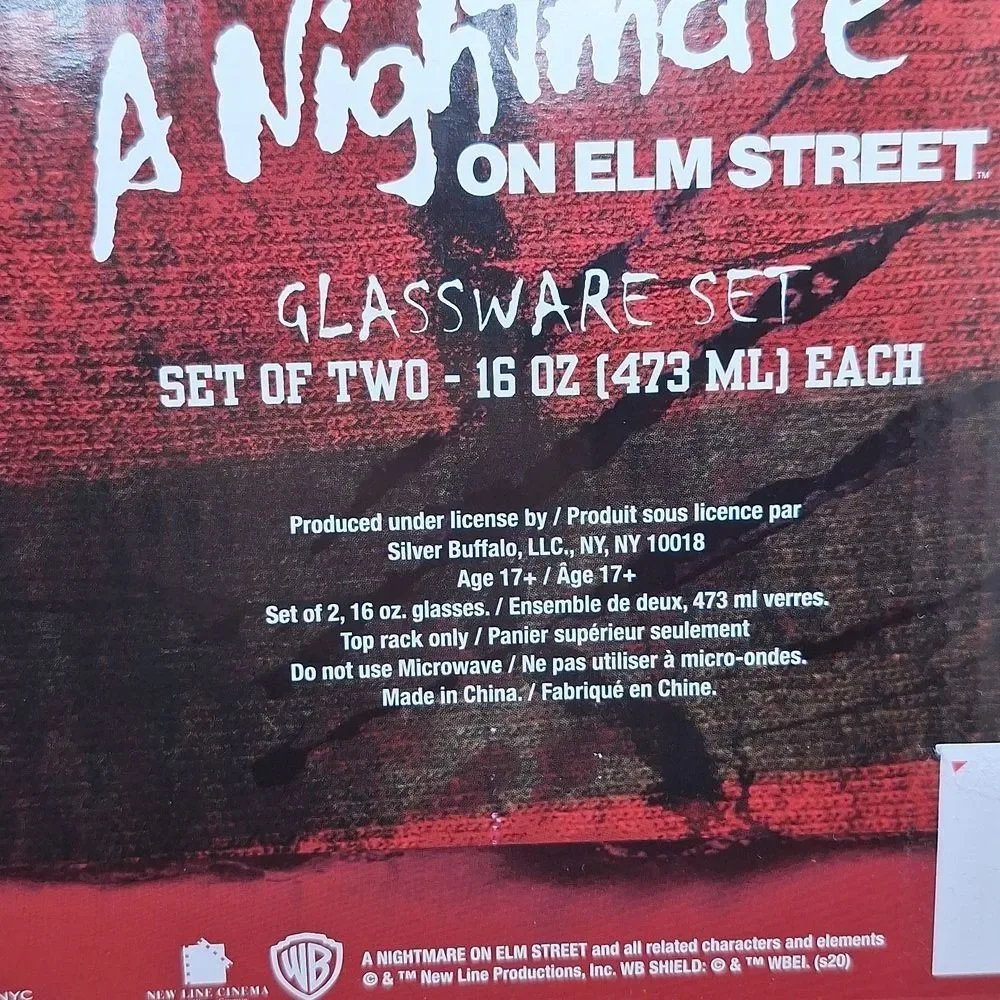 Freddy Kruger, a nightmare on Elm Street, pint glass set 16.oz glasses gift